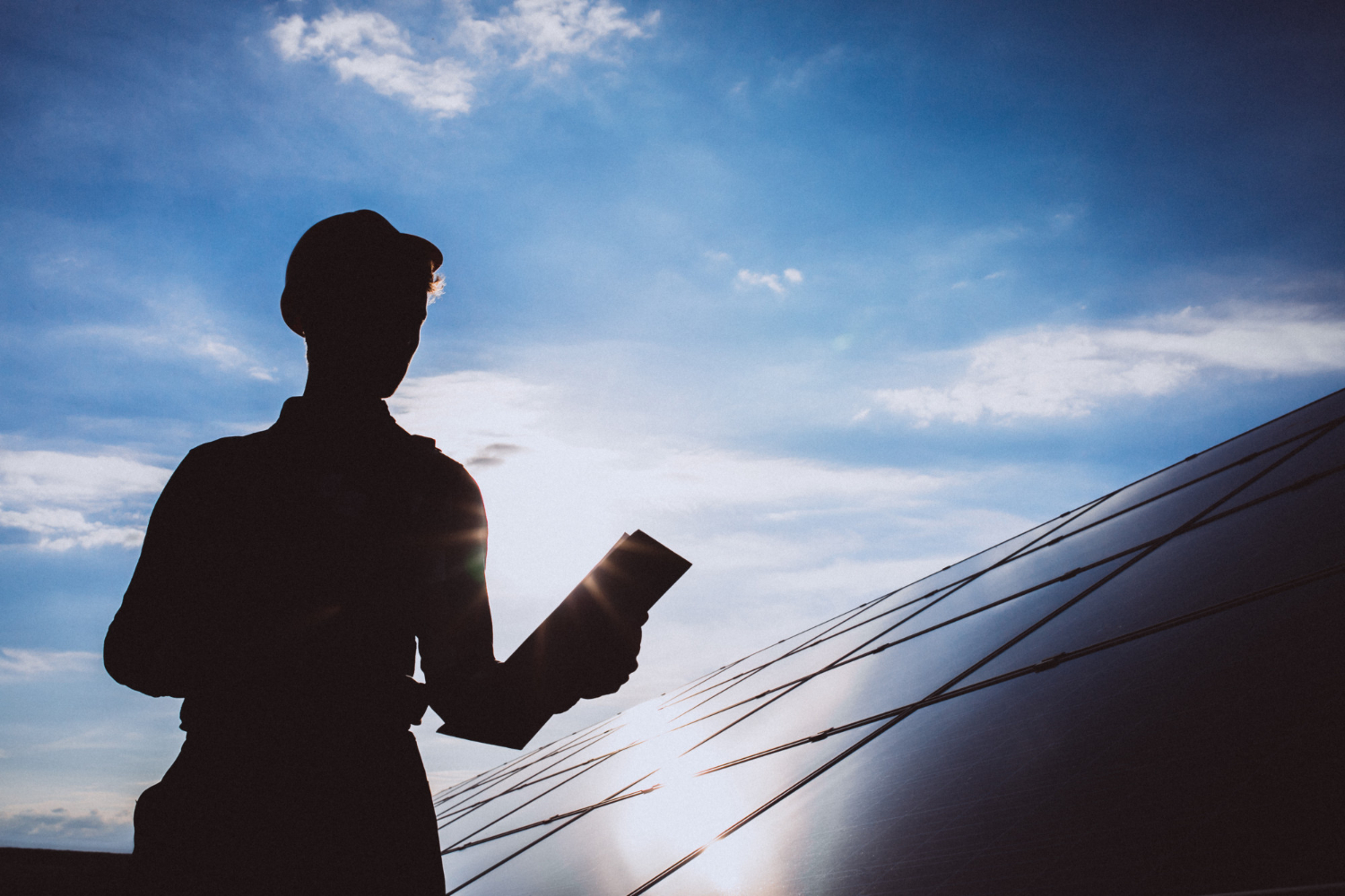 Man Worker Firld By Solar Panels, Nanodomi